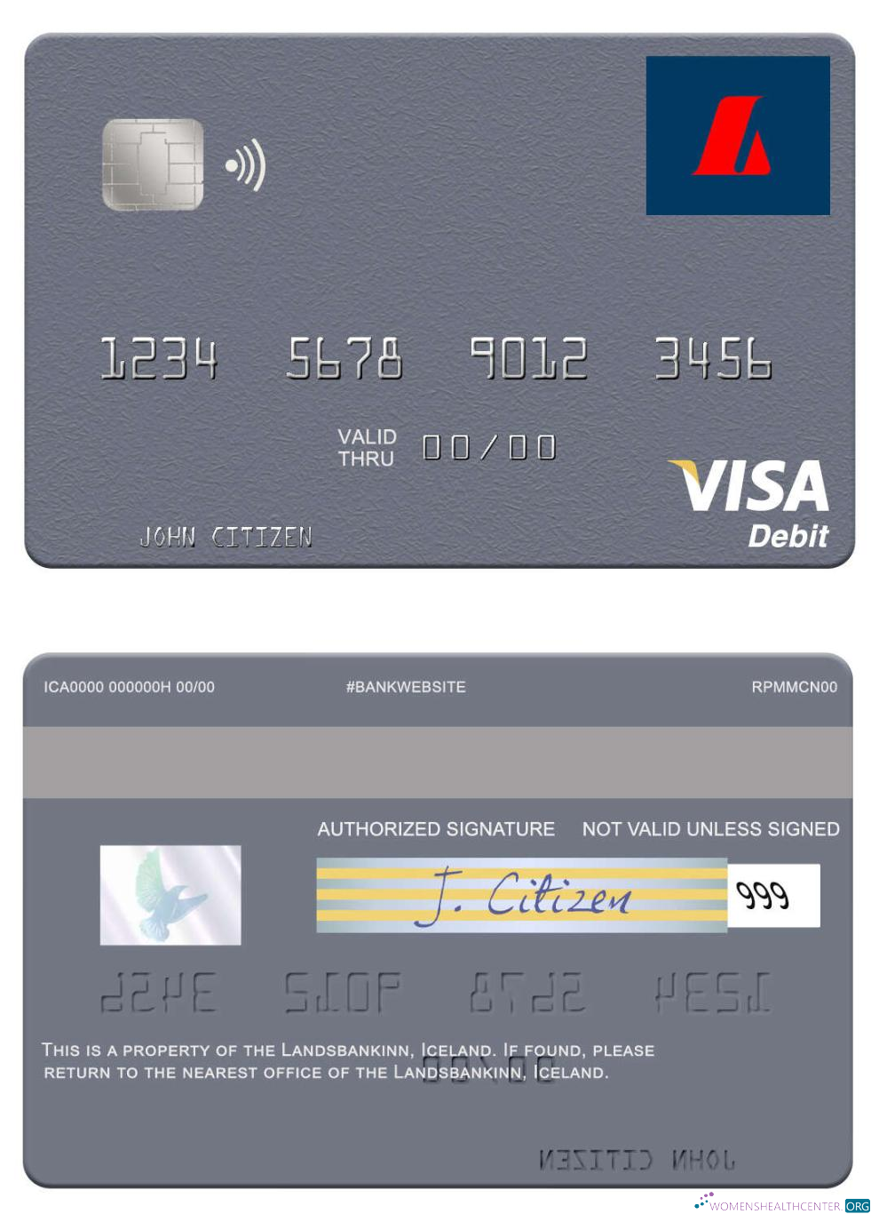 Hochwertige Herunterladen Insel Landsbankinn Visa Debit Karte Photoshop Vorlage