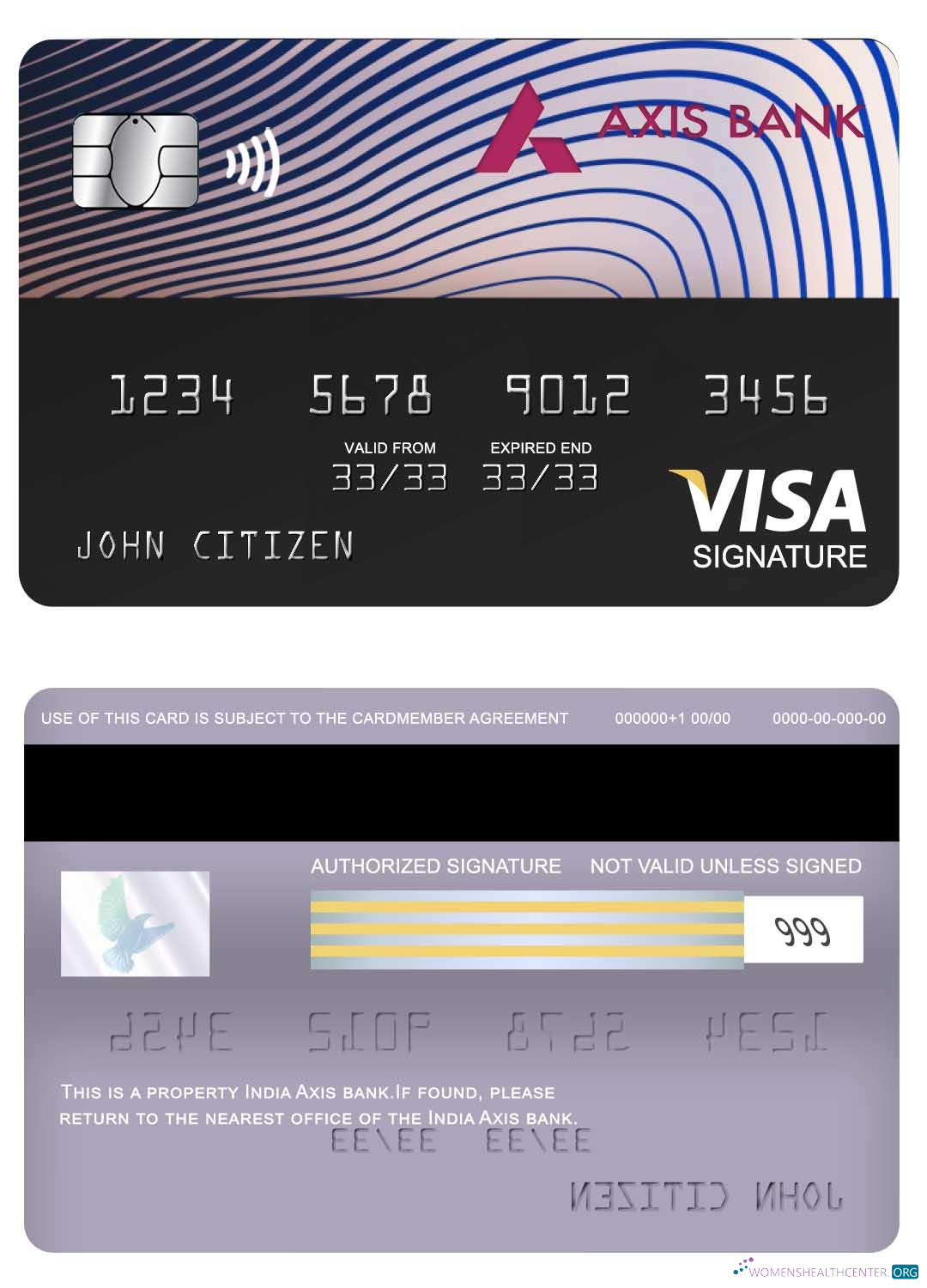 Realistische Herunterladen Indien Axis Bank Visa Signature Karte Photoshop Vorlage