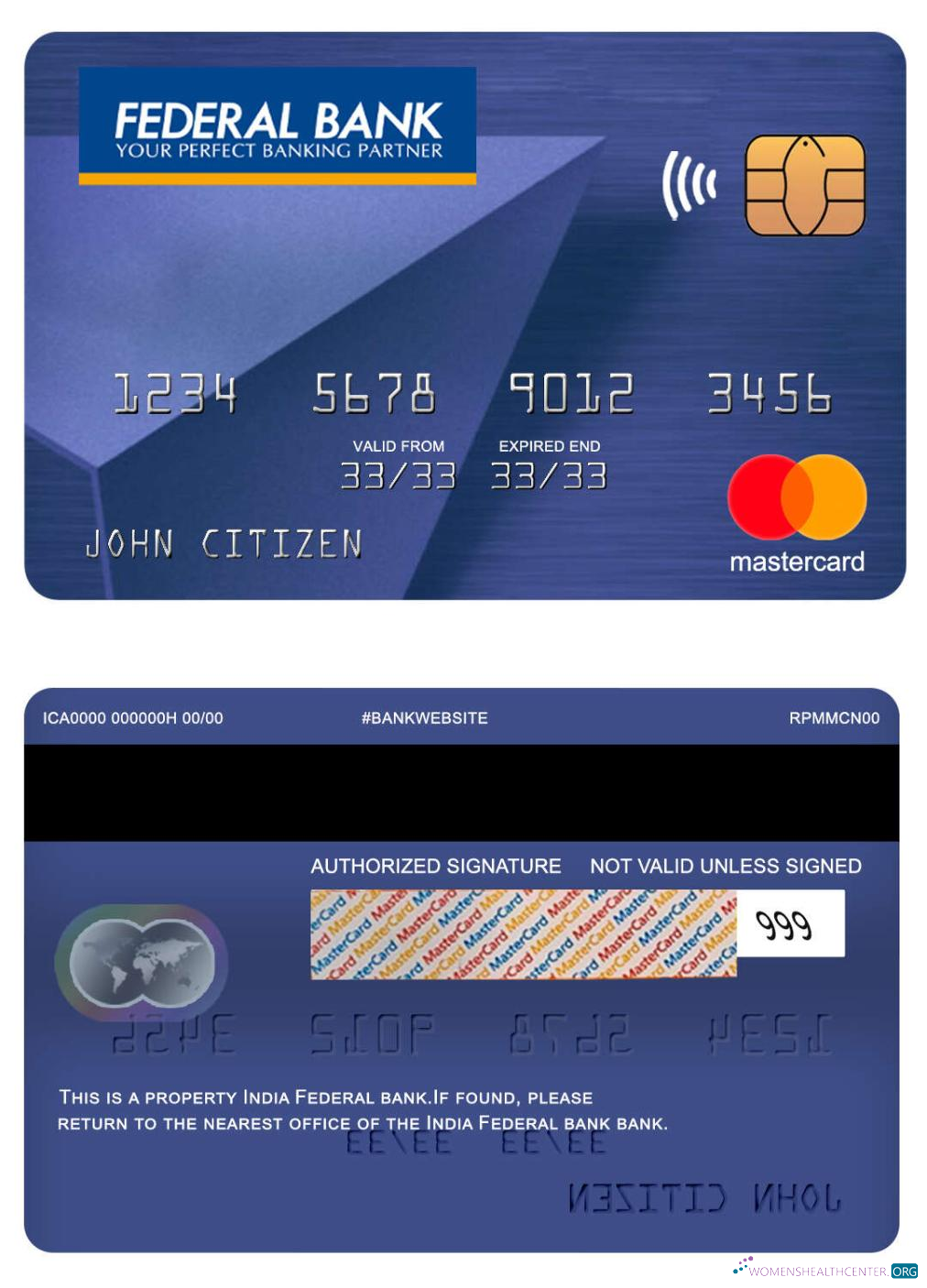 Editierbare Herunterladen Indien Föderal Bank Mastercard Photoshop Vorlage
