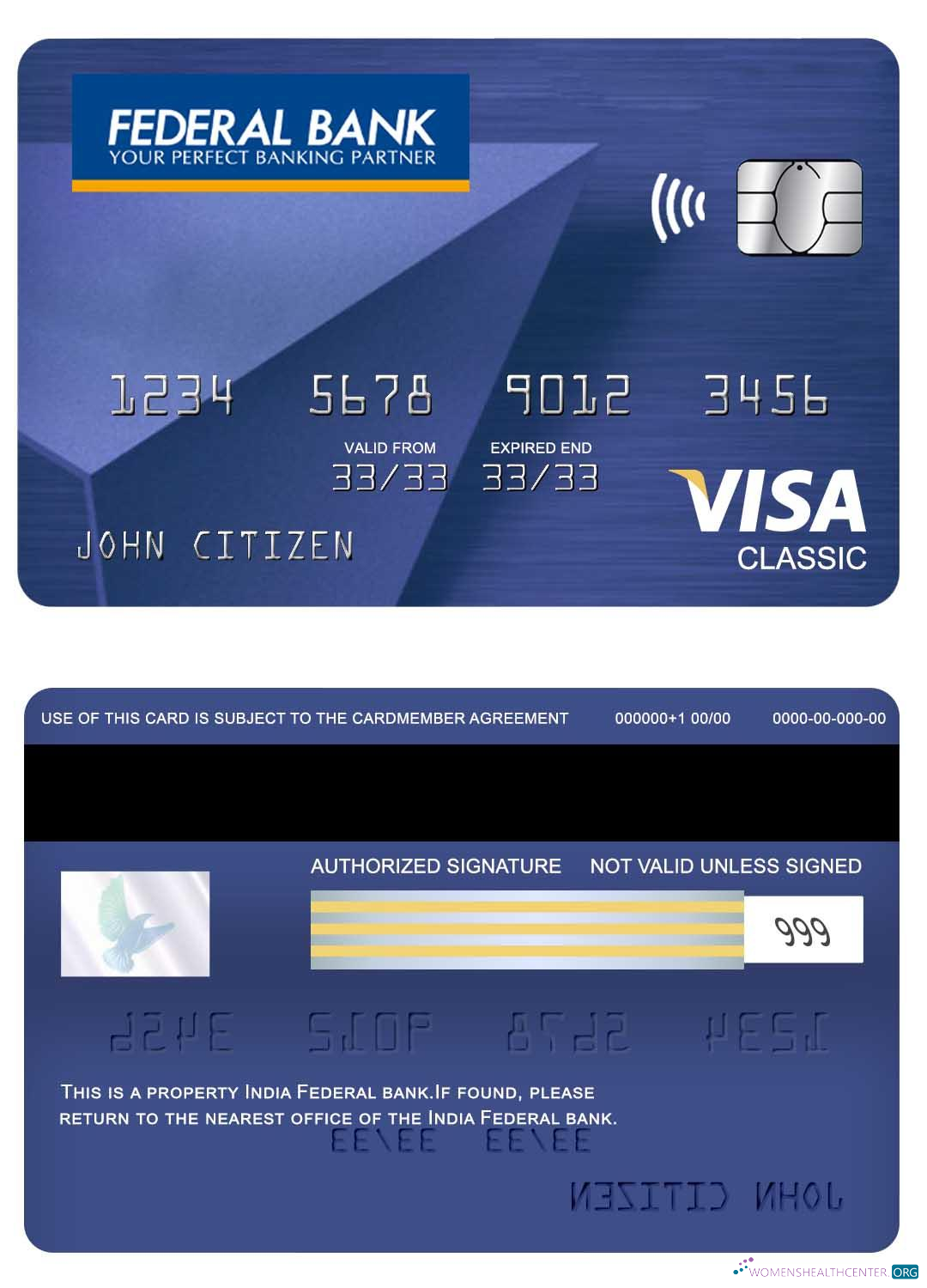 Editierbare Herunterladen Indien Föderal Bank Visa Classic Karte Photoshop Vorlage