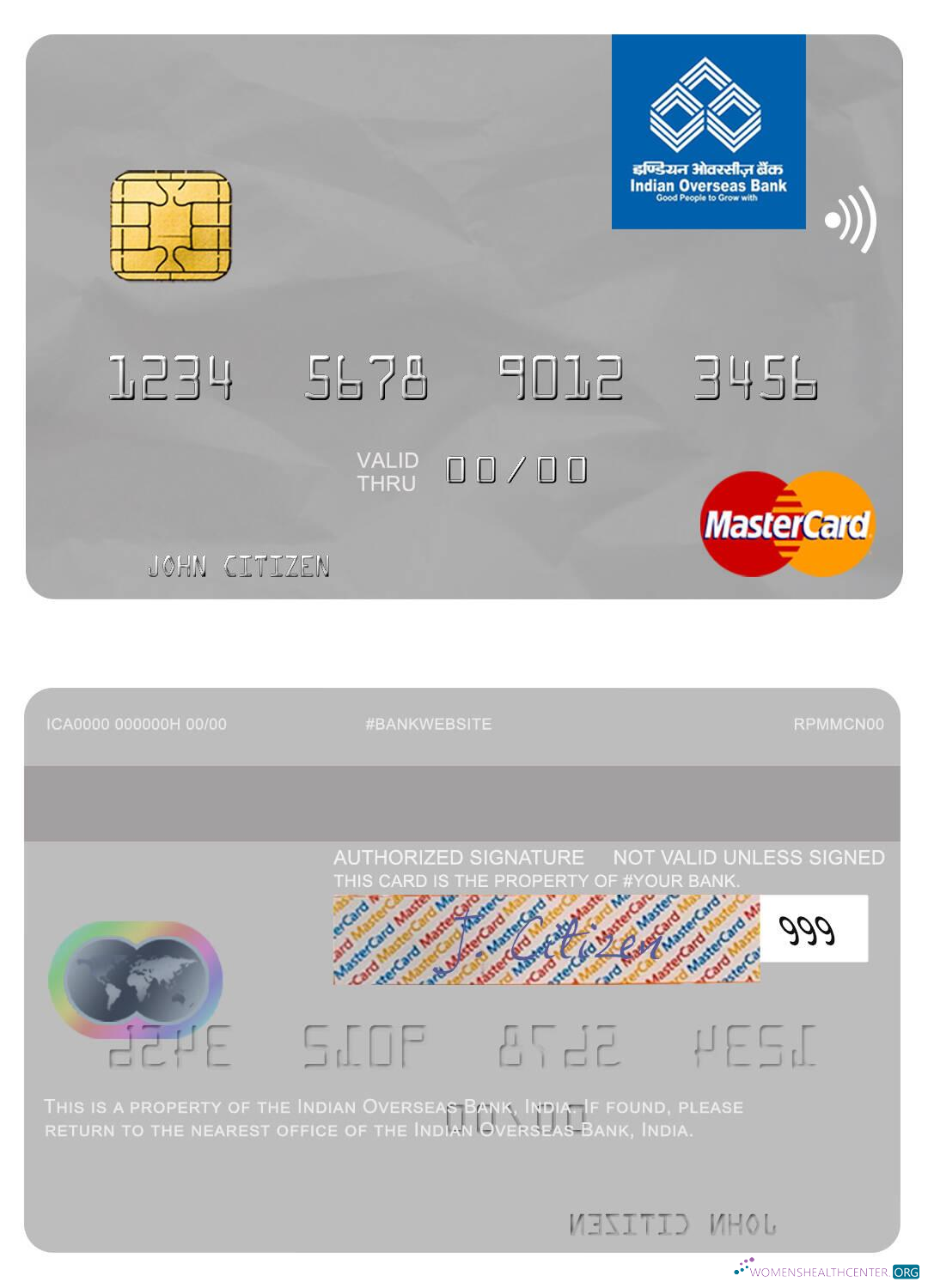 Realistische Herunterladen Indien Indian Overseas Bank Mastercard Photoshop Vorlage