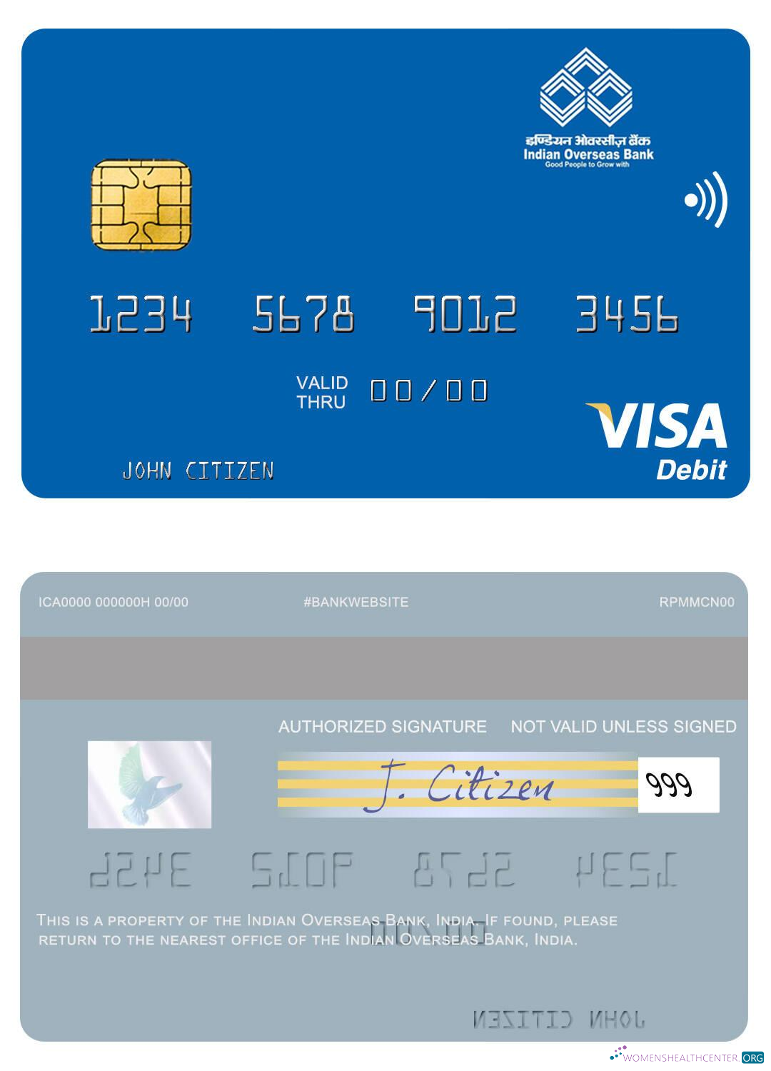Editierbare Herunterladen Indien Indian Overseas Bank Visa Debit Karte Photoshop Vorlage