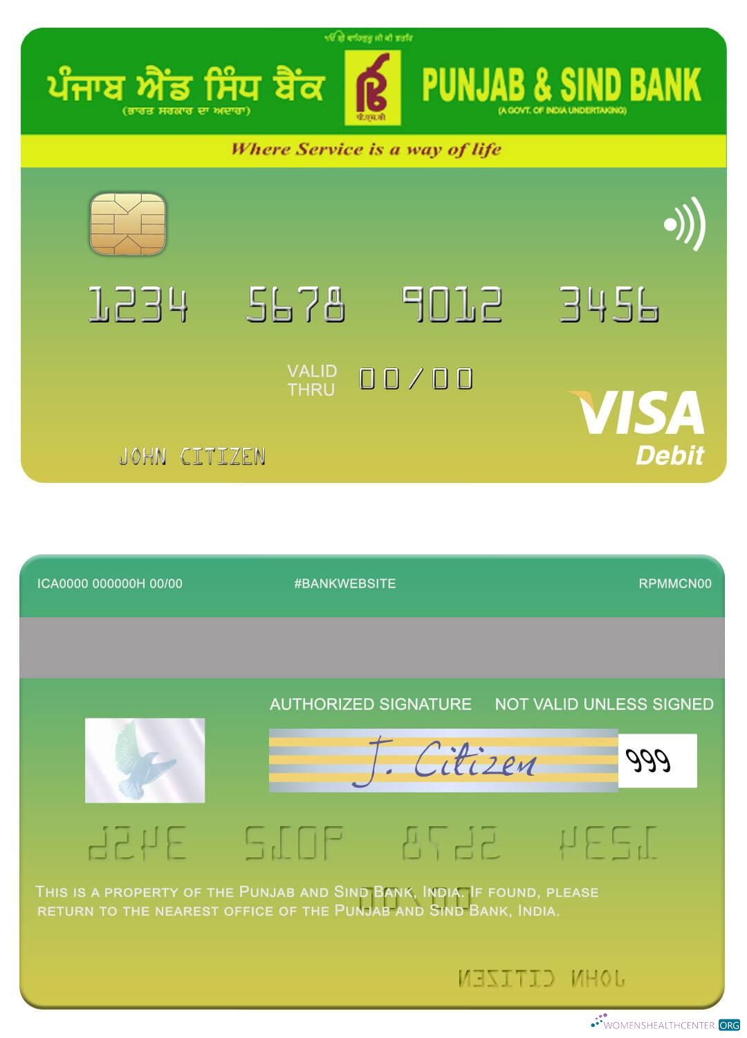 Realistische Herunterladen Indien Punjab und Sind Bank Visa Debit Karte Photoshop Vorlage