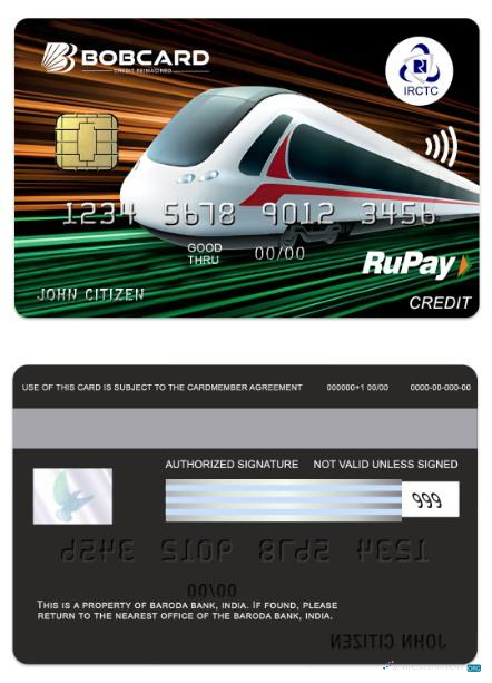 Professionelle Herunterladen Indien The Baroda Bank Bobcard IRCTC RuPay Kredit Karte Photoshop Vorlage