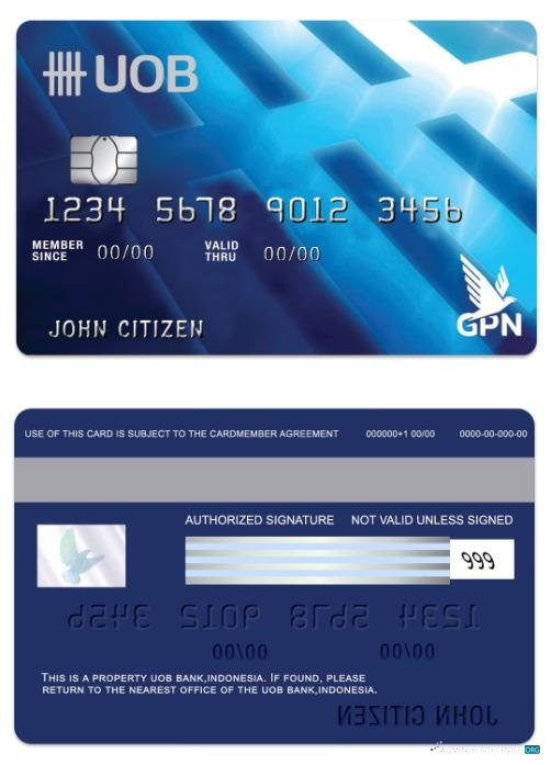 Realistische Herunterladen Indonesien UOB Bank GPN Debit Karte Photoshop Vorlage