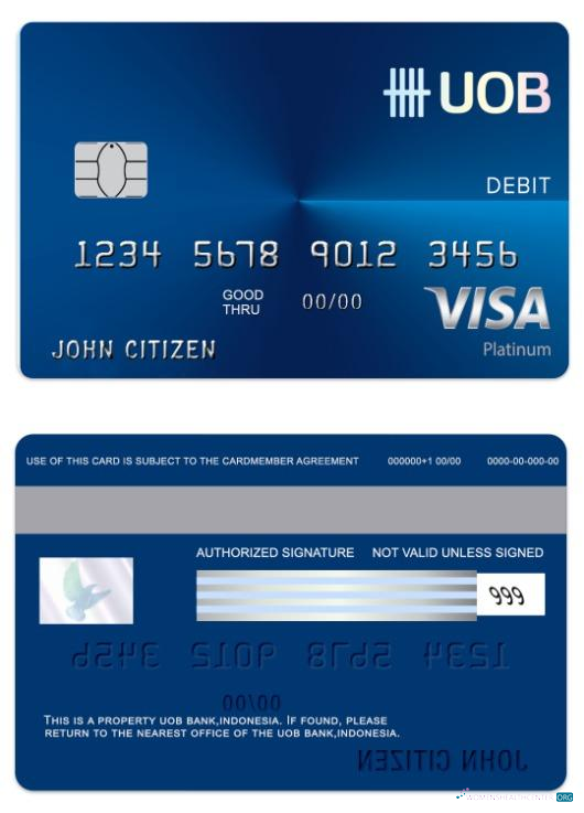 Hochwertige Herunterladen Indonesien UOB Bank Visa Regular Debit Karte Photoshop Vorlage