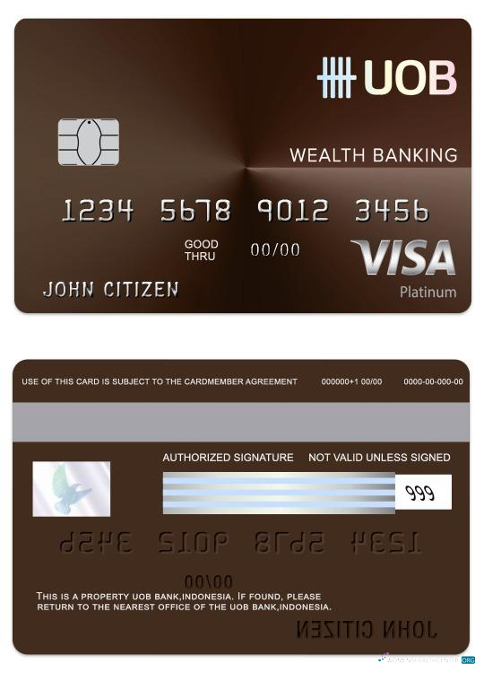 Hochwertige Herunterladen Indonesien UOB Bank Visa Vermögen Debit Karte Photoshop Vorlage