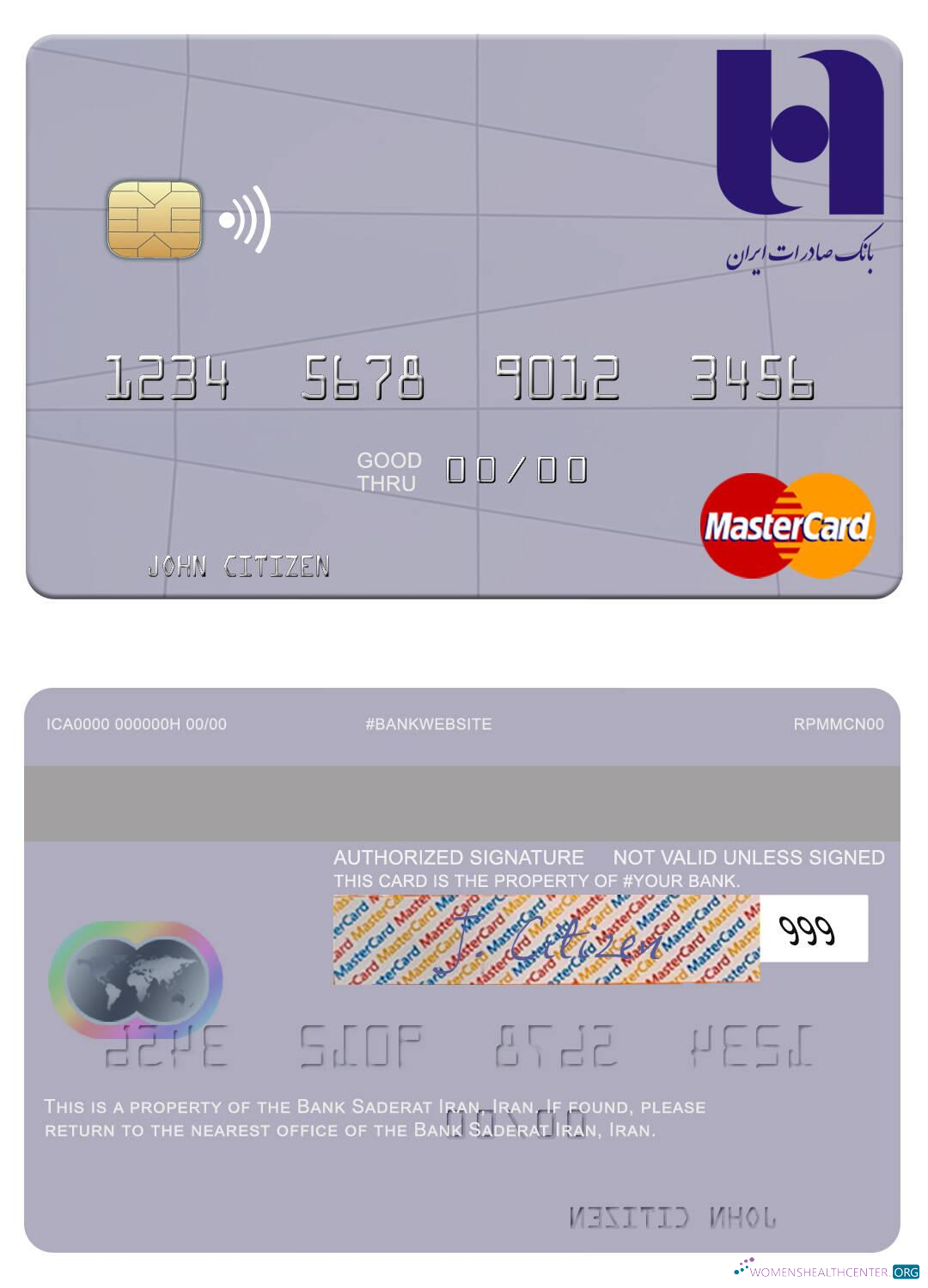 Editierbare Herunterladen Iran Bank Saderat Iran Mastercard Photoshop Vorlage
