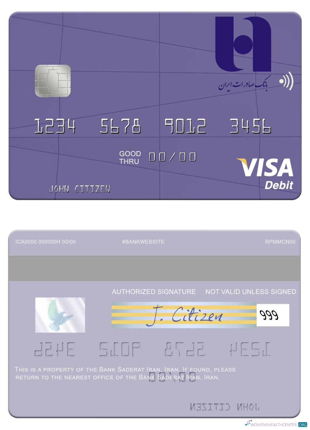 Professionelle Herunterladen Iran Bank Saderat Iran Visa Debit Karte Photoshop Vorlage