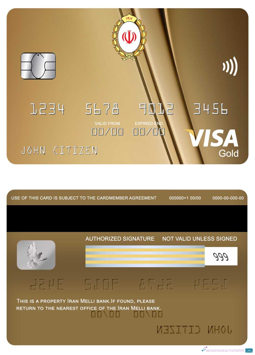 Editierbare Herunterladen Iran Melli Bank Visa Gold Karte Photoshop Vorlage