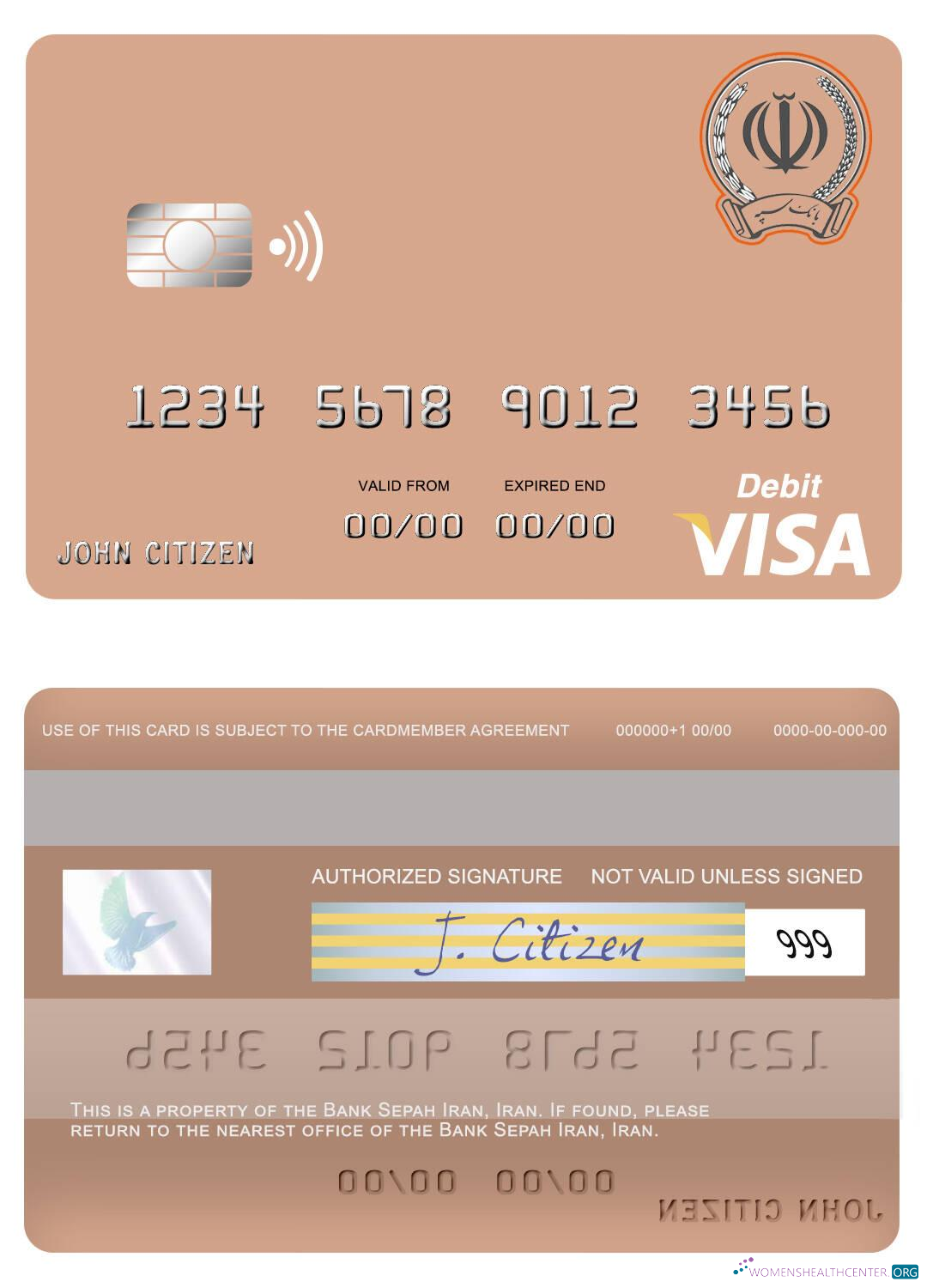 Professionelle Herunterladen Iran Sepah Bank Iran Visa Debit Karte Photoshop Vorlage