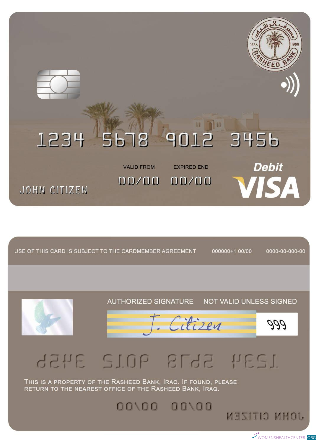 Hochwertige Herunterladen Irak Rasheed Bank Visa Debit Karte Photoshop Vorlage