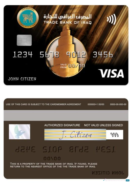 Hochwertige Herunterladen Irak Trade Bank von Irak Visa Gold Karte Photoshop Vorlage