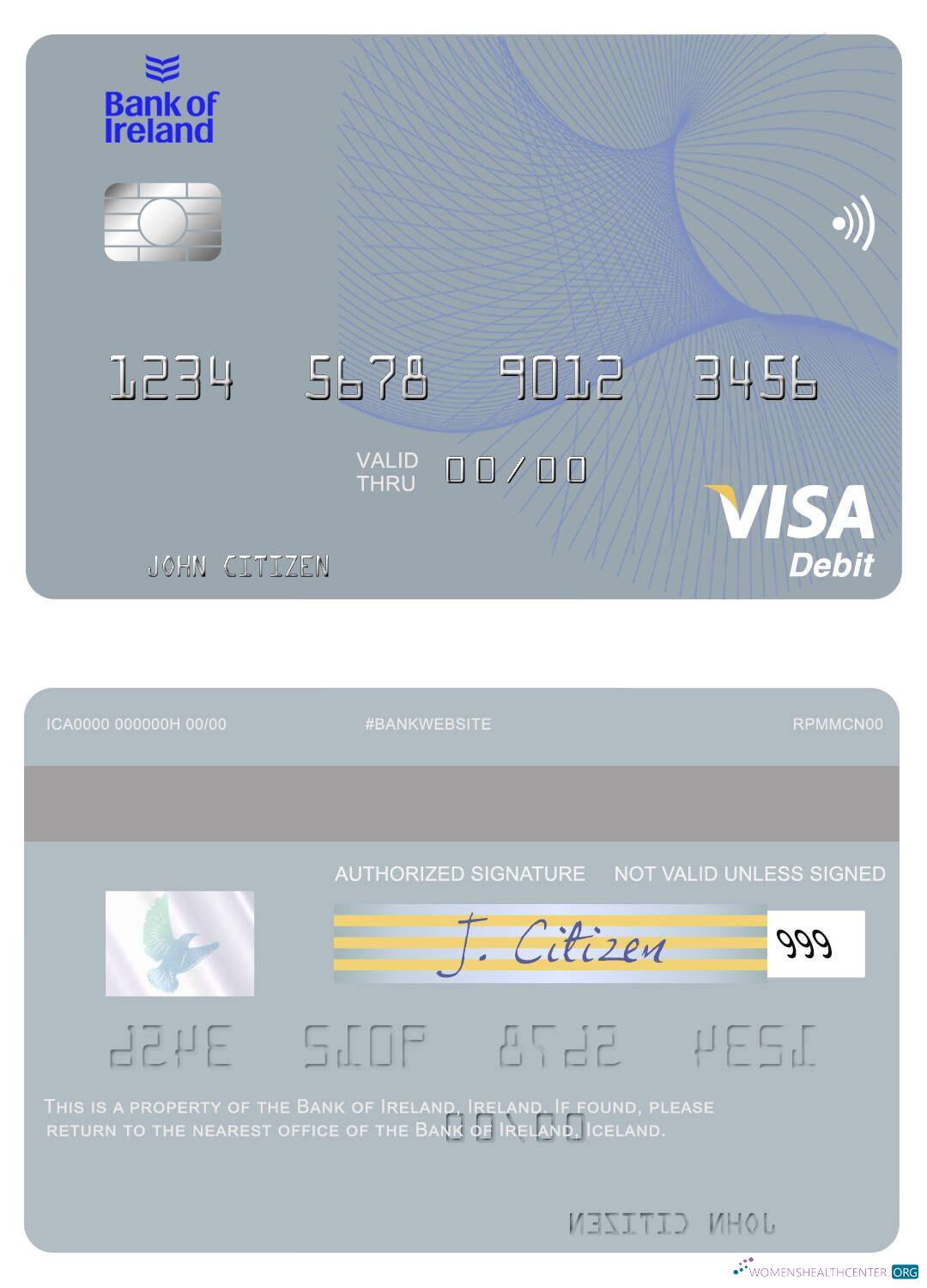 Realistische Herunterladen Irland Bank von Irland Visa Debit Karte Photoshop Vorlage