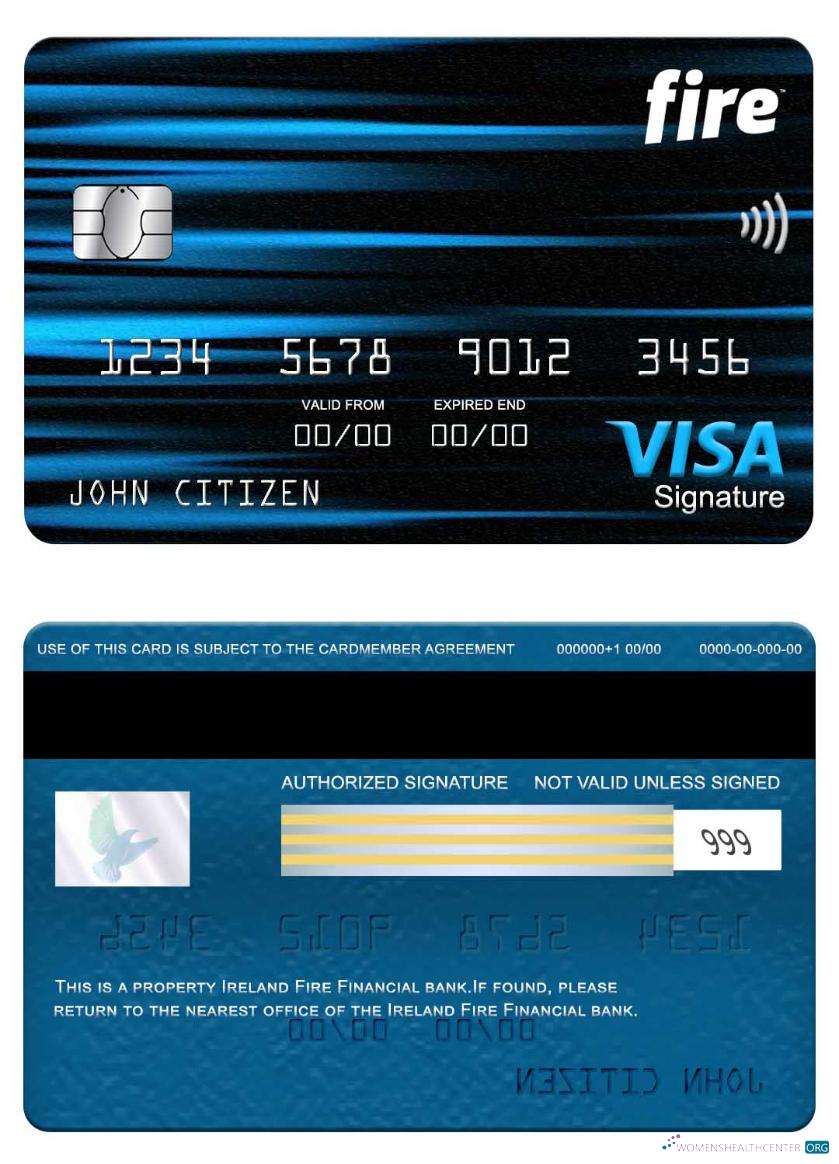 Realistische Herunterladen Irland Fire Financial Bank Visa Signature Karte Photoshop Vorlage