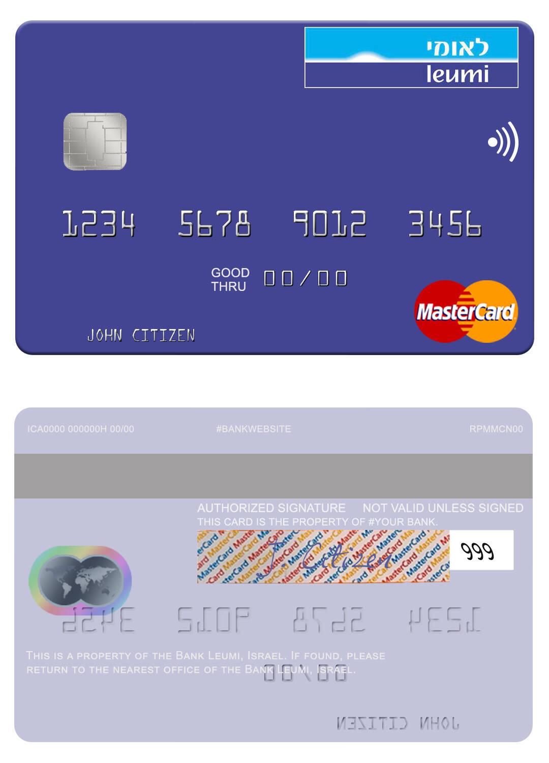 Professionelle Herunterladen Israel Bank Leumi Mastercard Photoshop Vorlage