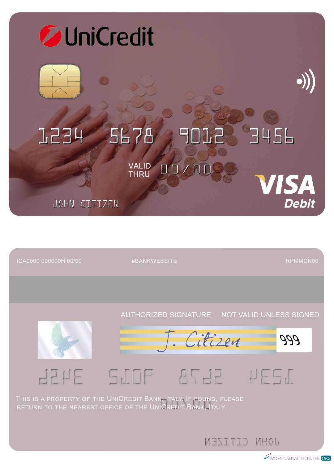 Professionelle Herunterladen Italien UniCredit Bank Visa Debit Karte Photoshop Vorlage