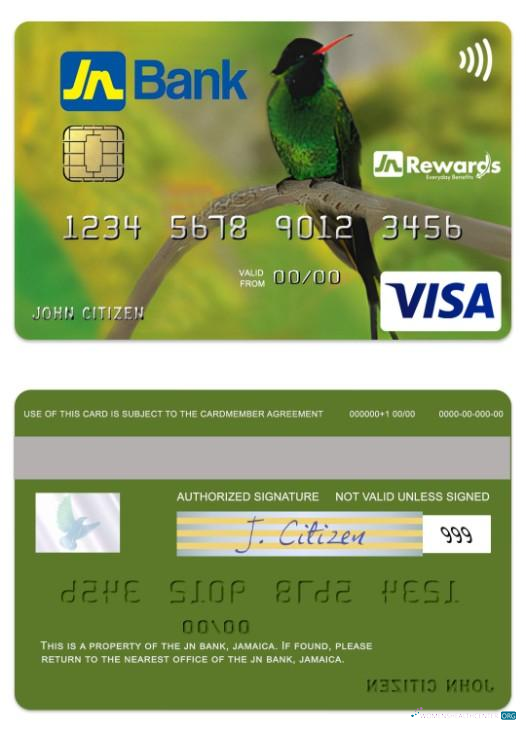 Premium Herunterladen Jamaika JN Bank Visa Classic Kredit Karte Photoshop Vorlage