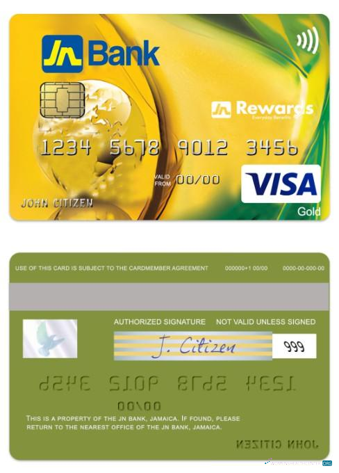 Professionelle Herunterladen Jamaika JN Bank Visa Gold Kredit Karte Photoshop Vorlage