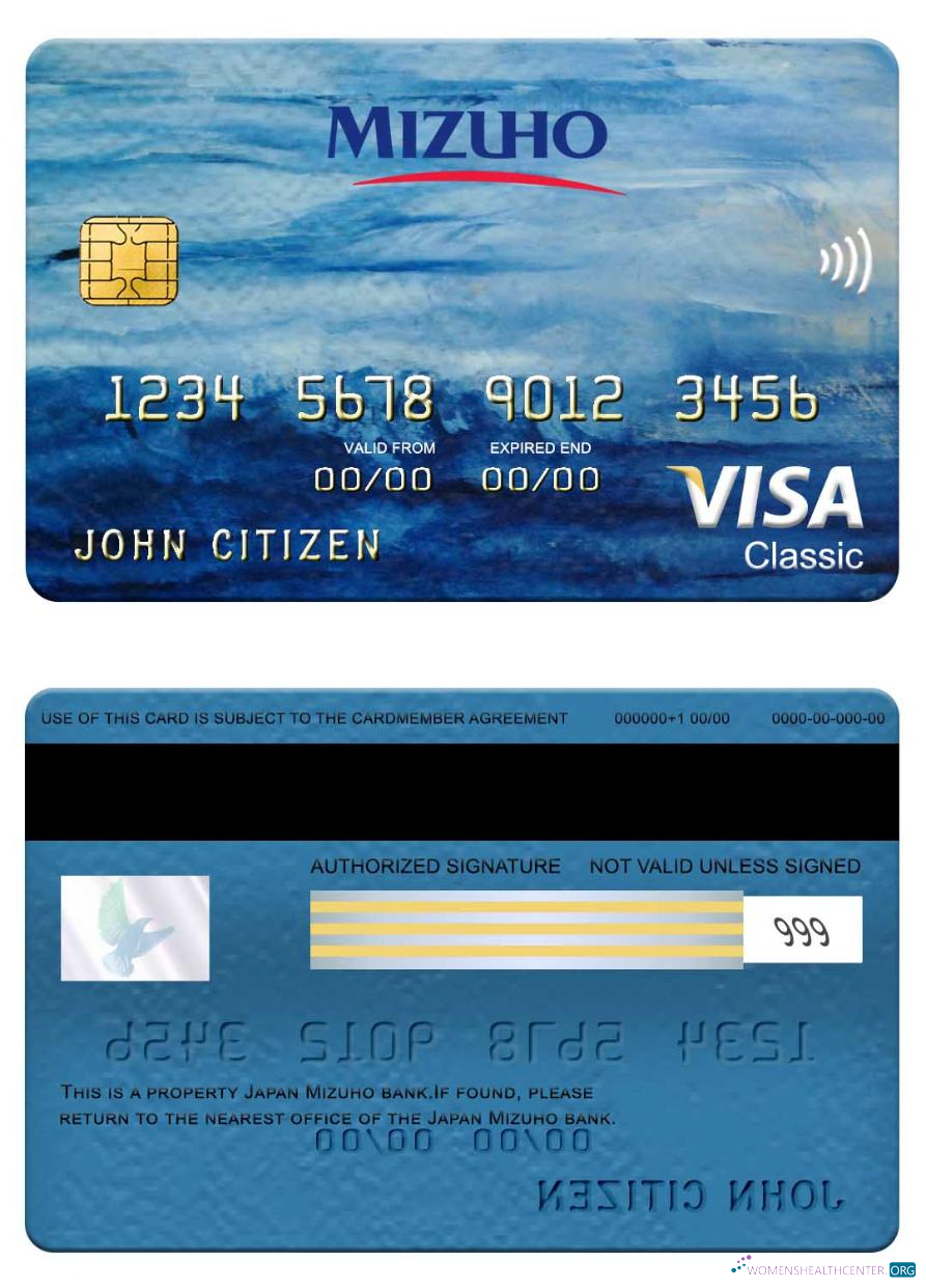 Hochwertige Herunterladen Japan Mizuho Bank Visa Classic Karte Photoshop Vorlage