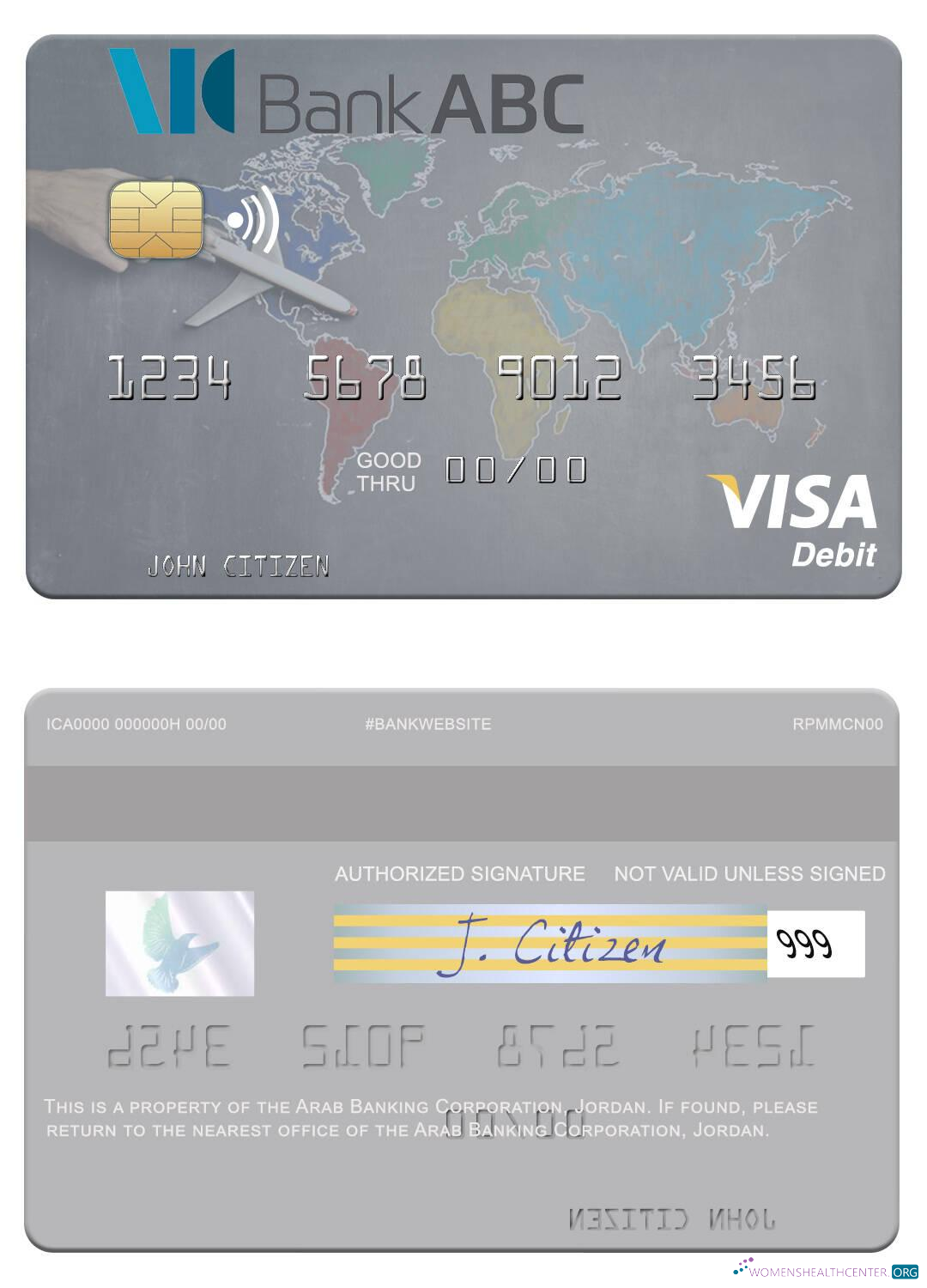 Professionelle Herunterladen Jordanien Arab Banking Konzern Visa Debit Karte Photoshop Vorlage