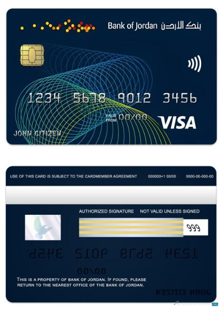 Editierbare Herunterladen Jordanien Bank von Jordanien Visa Gold Karte Photoshop Vorlage