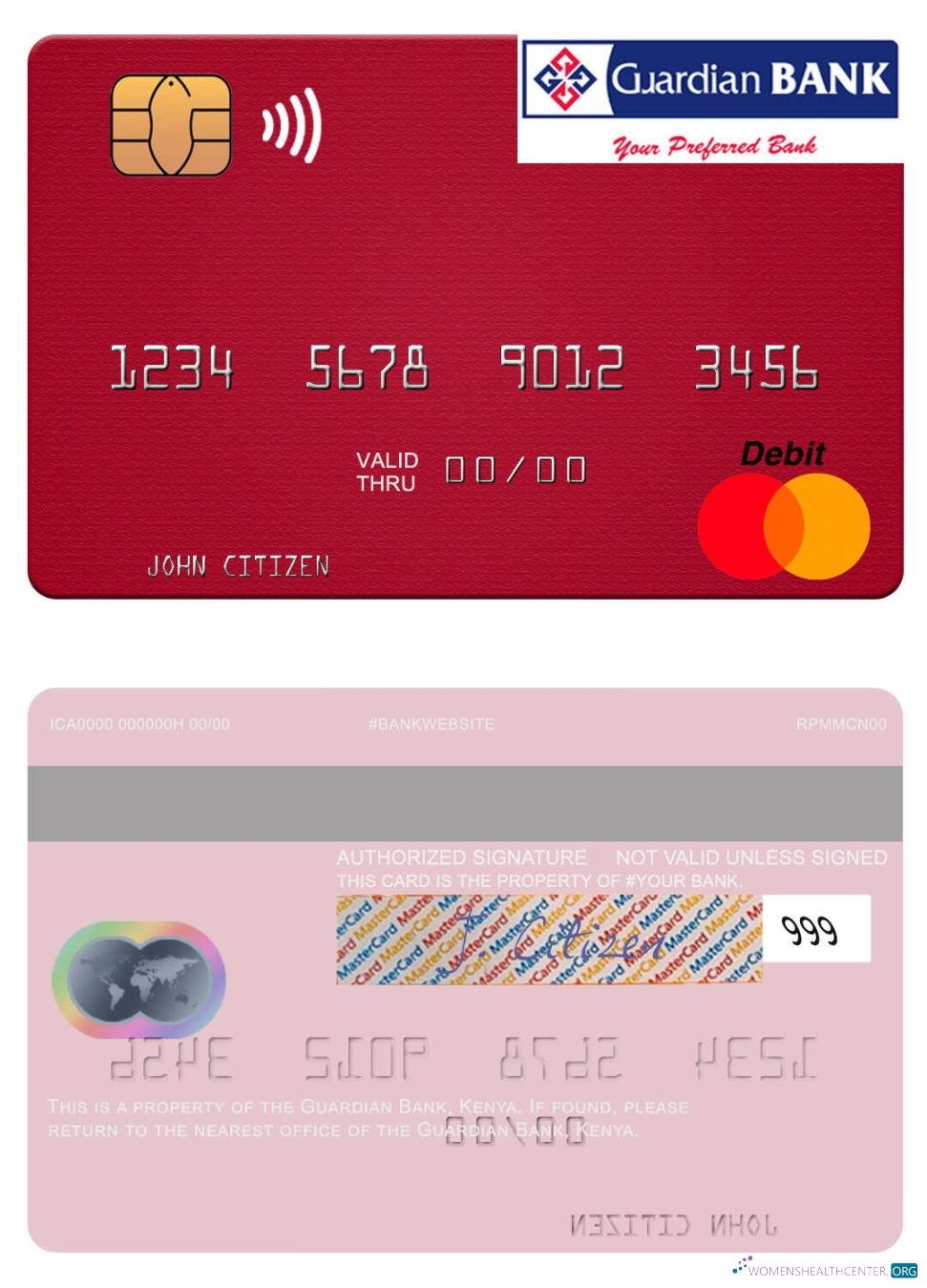 Editierbare Herunterladen Kenia Guardian Bank Mastercard Photoshop Vorlage