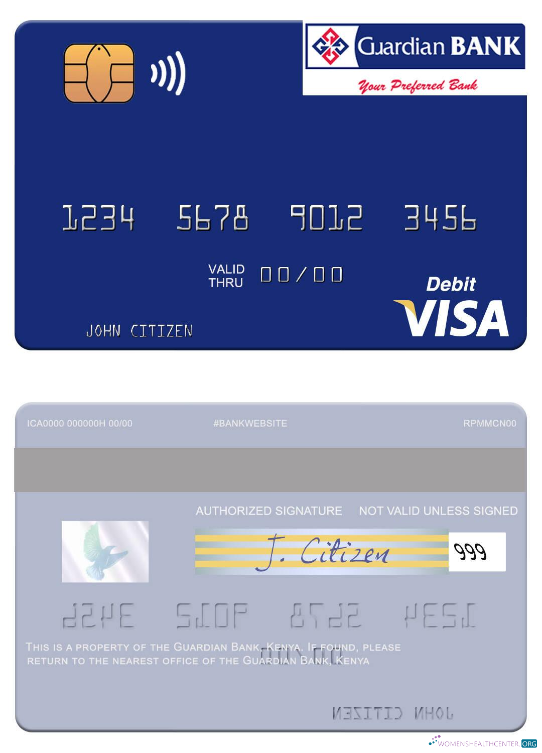 Hochwertige Herunterladen Kenia Guardian Bank Visa Debit Karte Photoshop Vorlage