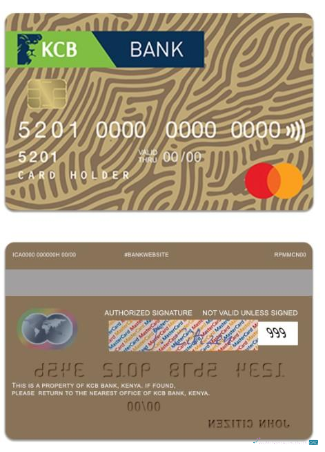 Editierbare Herunterladen Kenia KCB Bank Gold Mastercard Photoshop Vorlage