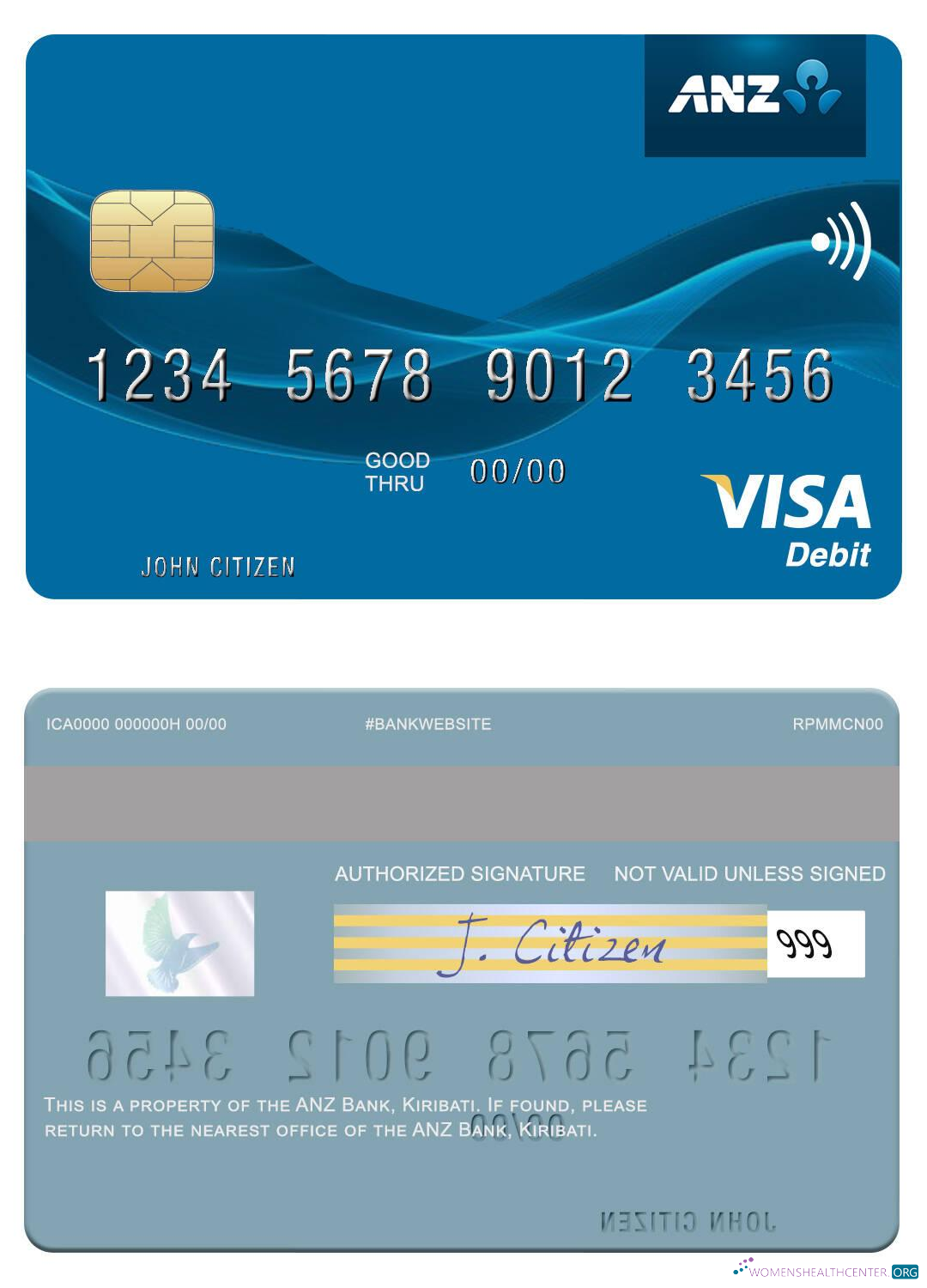 Hochwertige Herunterladen Kiribati ANZ Bank Visa Debit Karte Photoshop Vorlage
