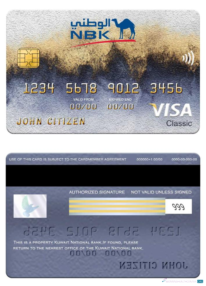 Professionelle Herunterladen Kuwait National Bank Visa Classic Karte Photoshop Vorlage