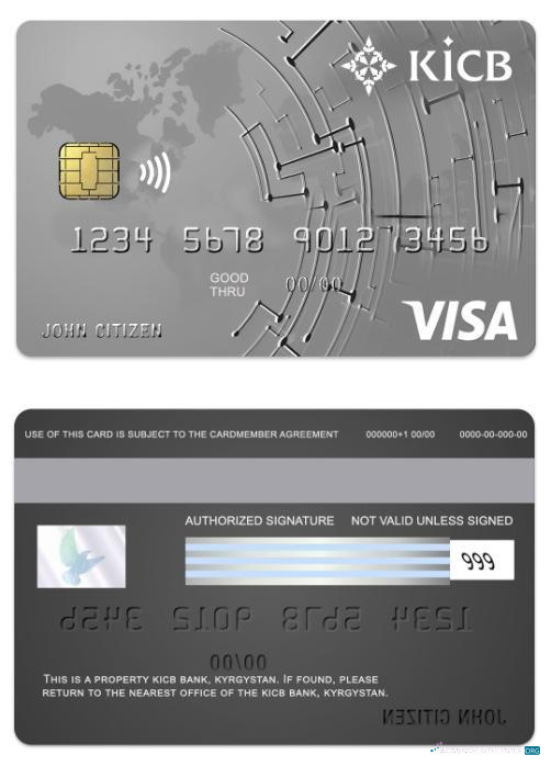 Editierbare Herunterladen Kirgisistan KICB Bank Visa Classic Karte Photoshop Vorlage