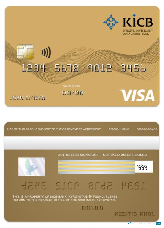 Realistische Herunterladen Kirgisistan KICB Bank Visa Gold Karte Photoshop Vorlage