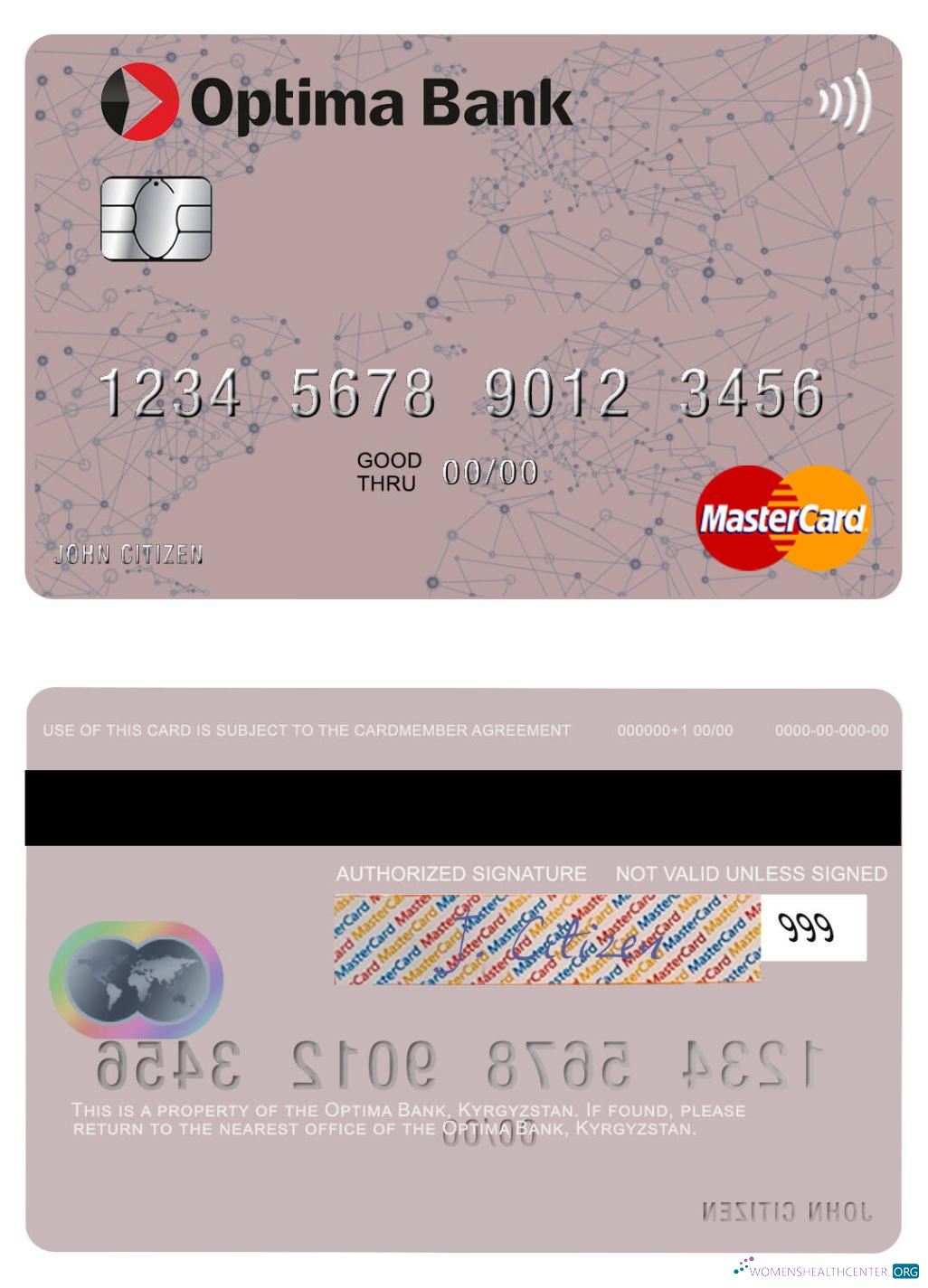 Realistische Herunterladen Kirgisistan Optima Bank Mastercard Photoshop Vorlage