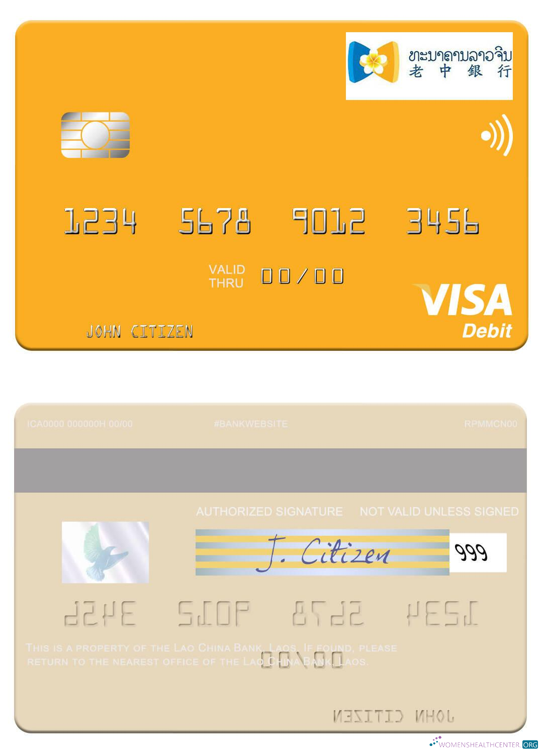 Realistische Herunterladen Laos Lao China Bank Visa Debit Karte Photoshop Vorlage