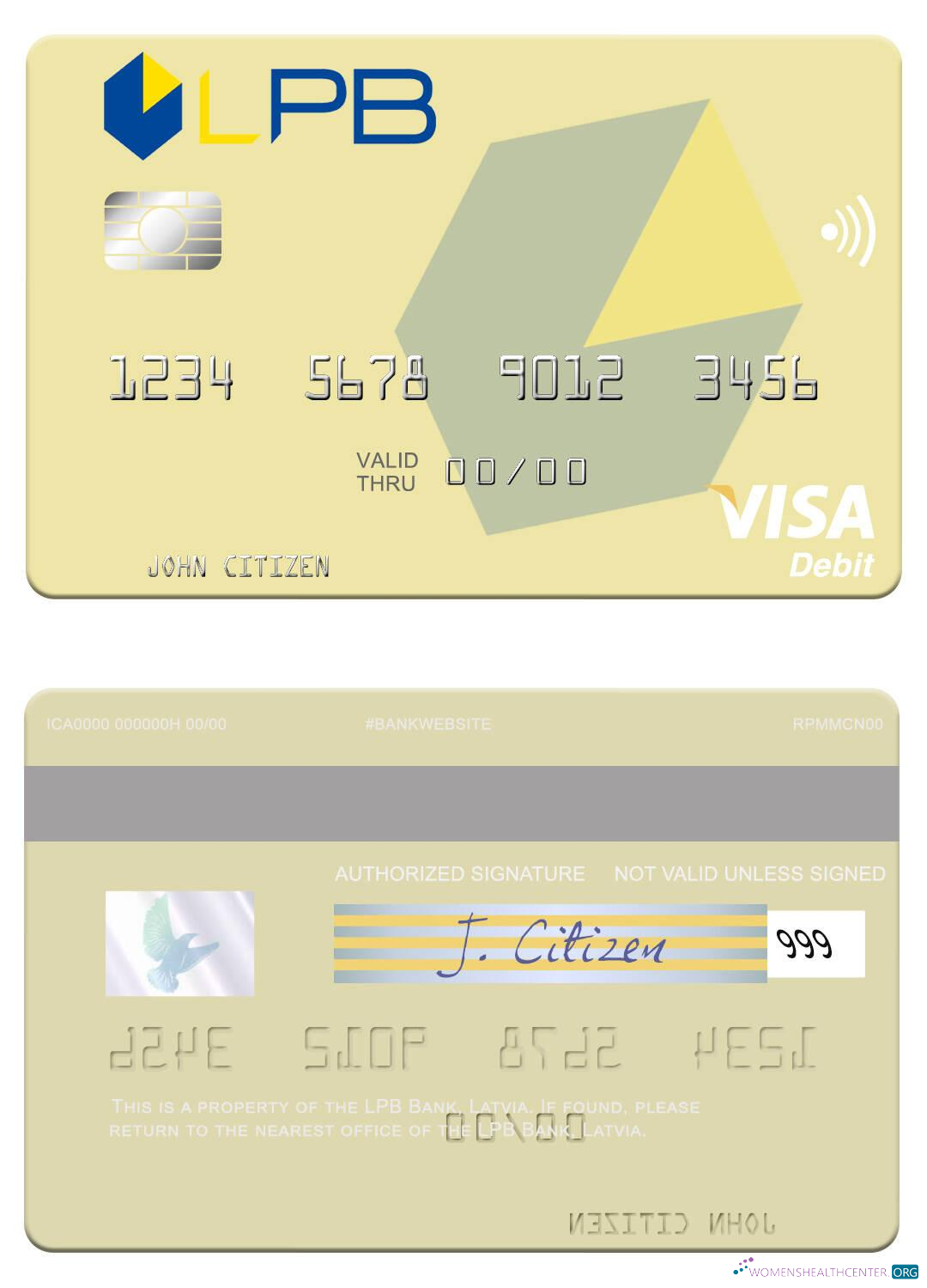 Editierbare Herunterladen Lettland LPB Bank Visa Debit Karte Photoshop Vorlage