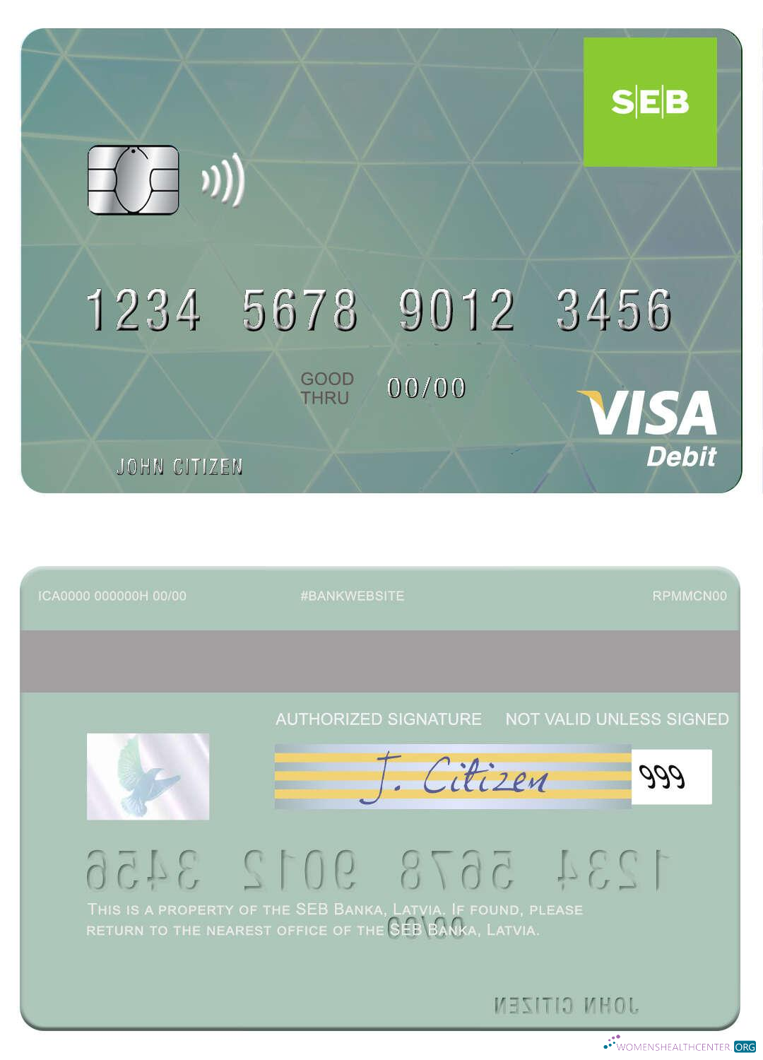 Editierbare Herunterladen Lettland SEB Bank Visa Debit Karte Photoshop Vorlage