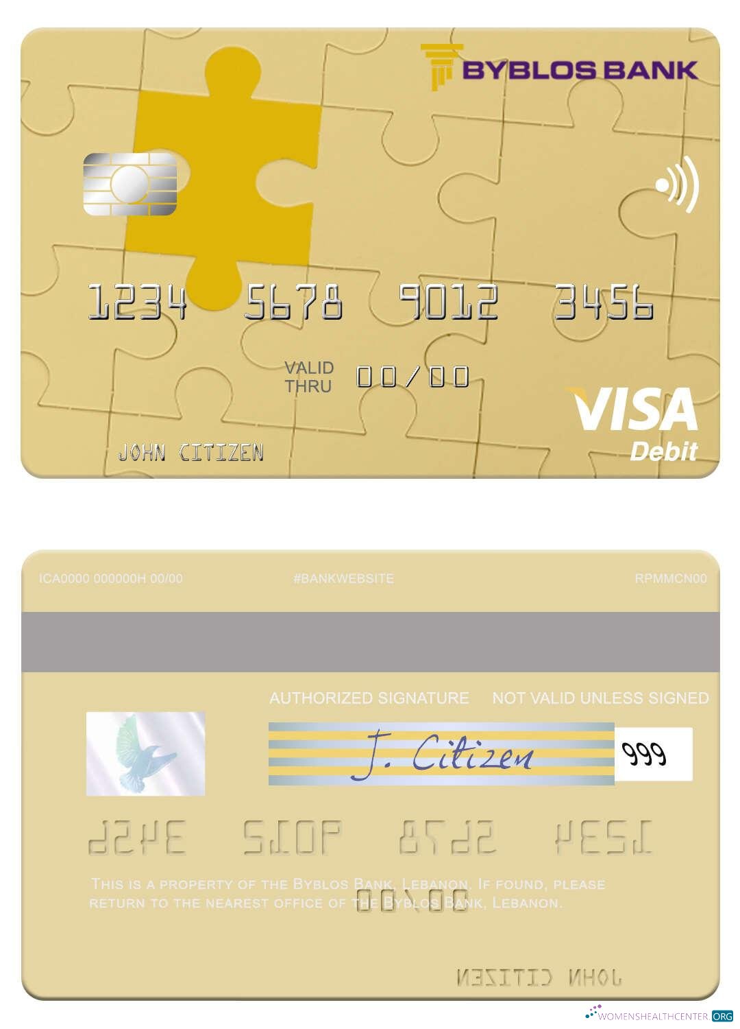 Realistische Herunterladen Libanon Byblos Bank Visa Debit Karte Photoshop Vorlage