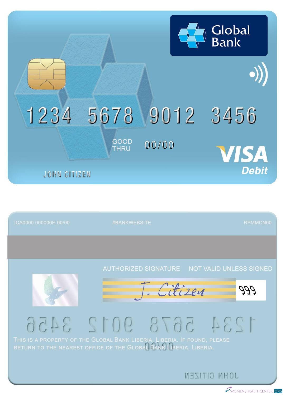 Editierbare Herunterladen Liberia Global Bank Liberia Visa Debit Karte Photoshop Vorlage