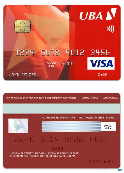 Realistische Herunterladen Liberia UBA Bank Visa Classic Debit Karte Photoshop Vorlage