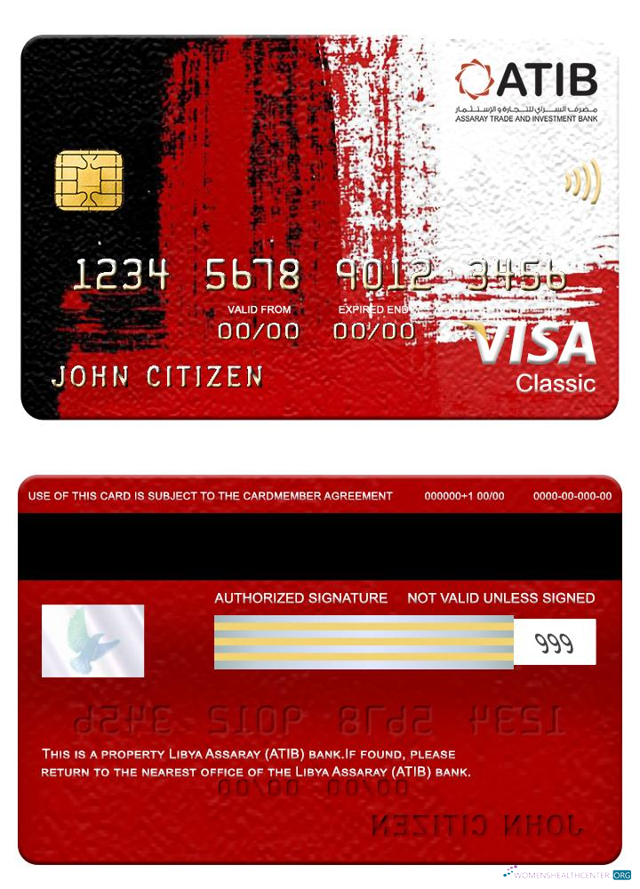 Realistische Herunterladen Libyen Assaray (ATIB) Bank Visa Classic Karte Photoshop Vorlage