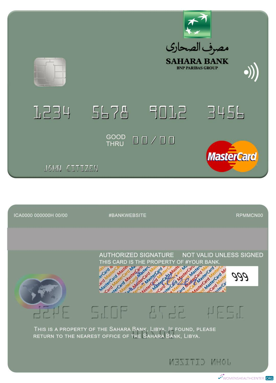 Editierbare Herunterladen Libyen Sahara Bank Mastercard Photoshop Vorlage