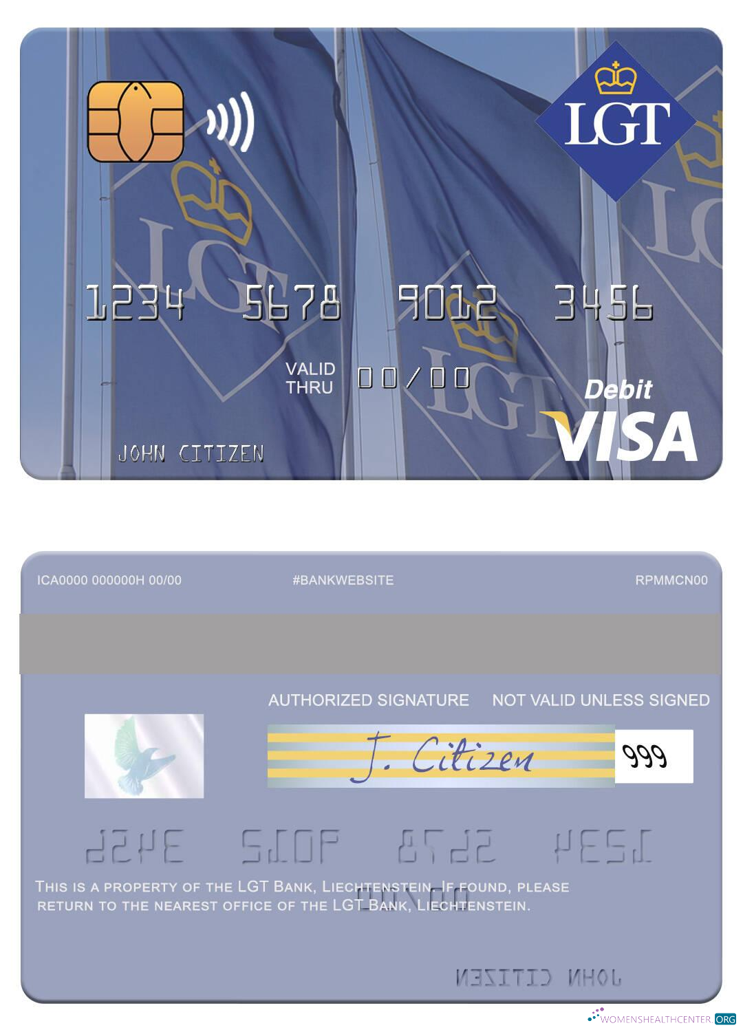 Professionelle Herunterladen Liechtenstein LGT Bank Visa Debit Karte Photoshop Vorlage
