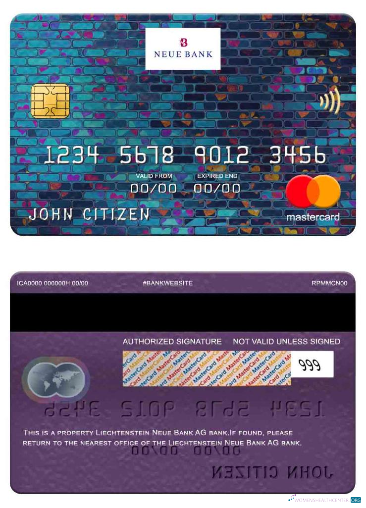Editierbare Herunterladen Liechtenstein Neue Bank AG Bank Mastercard Photoshop Vorlage