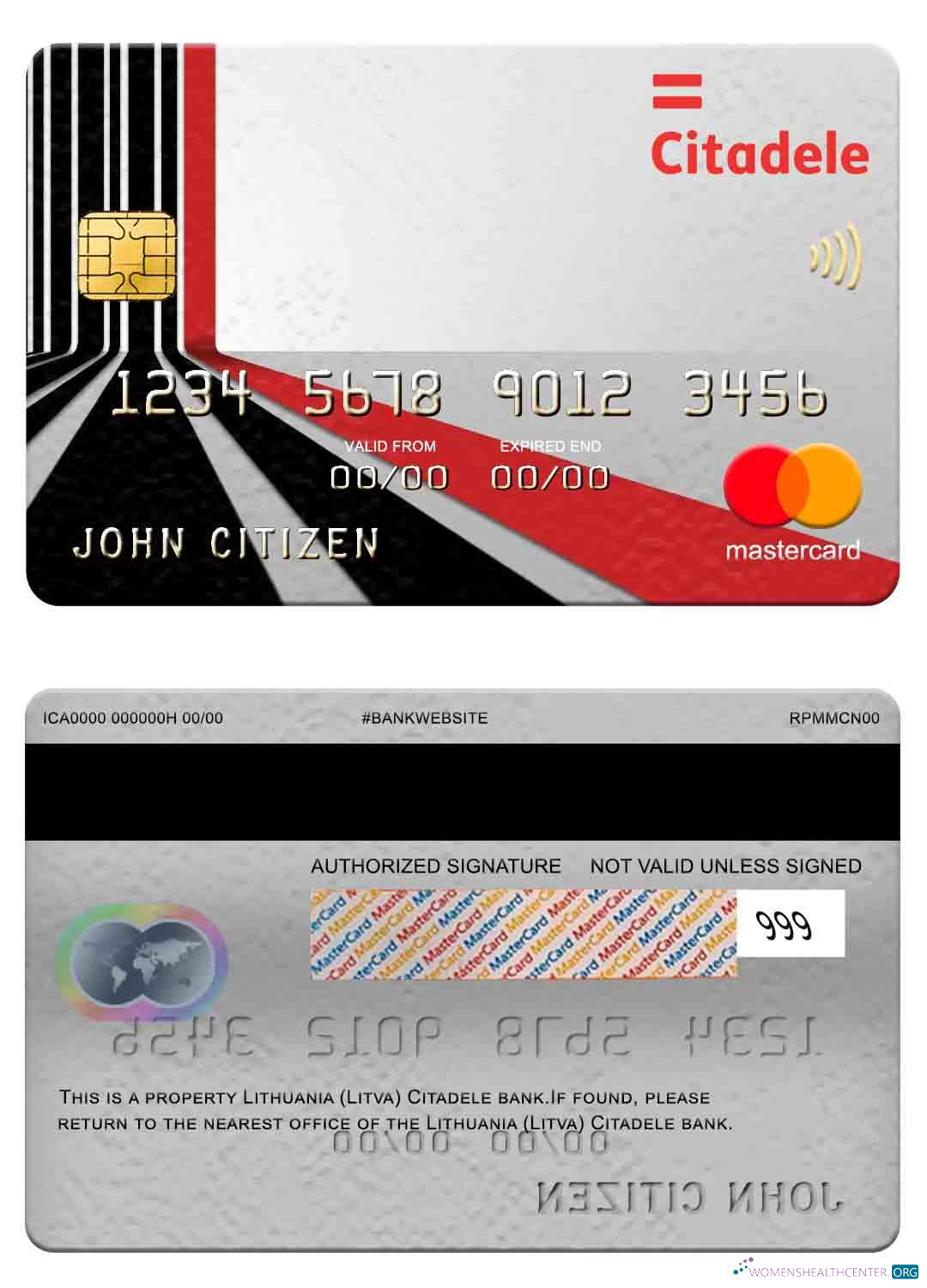 Editierbare Herunterladen Litauen (Litva) Citadele Bank Mastercard Photoshop Vorlage
