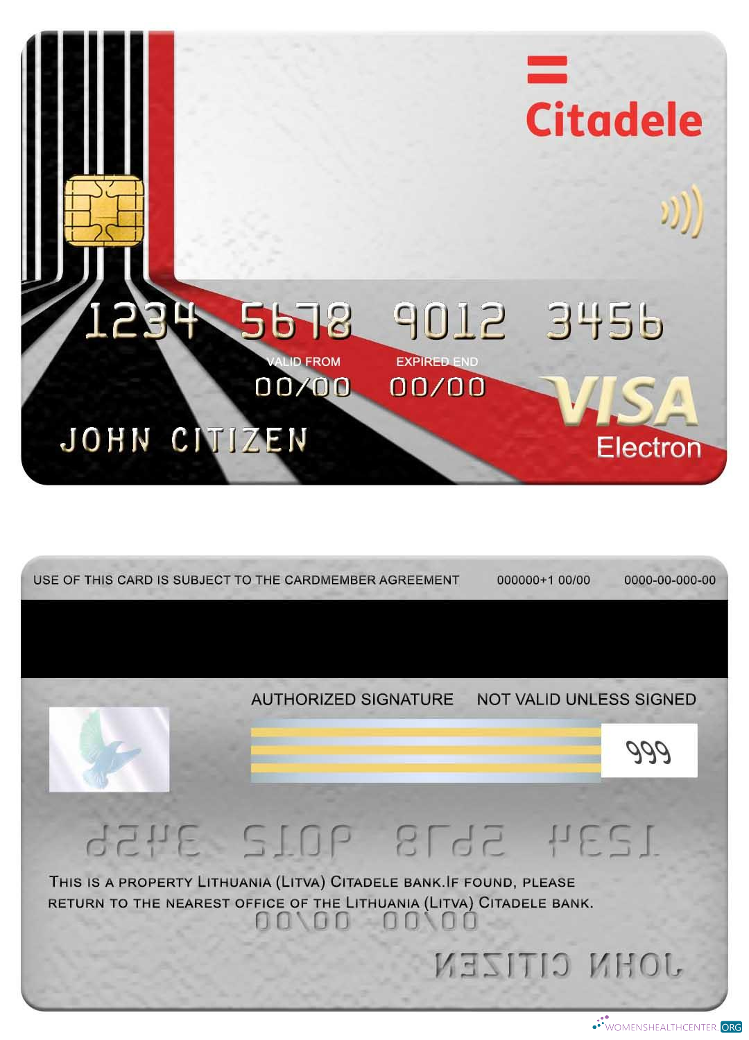 Editierbare Herunterladen Litauen (Litva) Citadele Bank Visa Electron Karte Photoshop Vorlage
