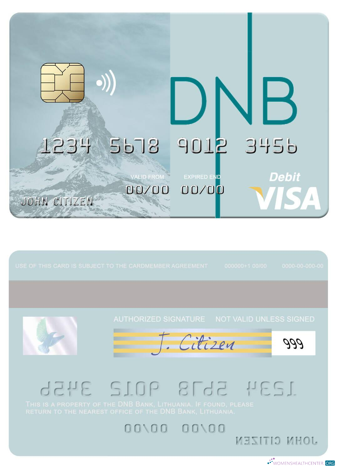 Professionelle Herunterladen Litauen DNB Bank Visa Debit Karte Photoshop Vorlage