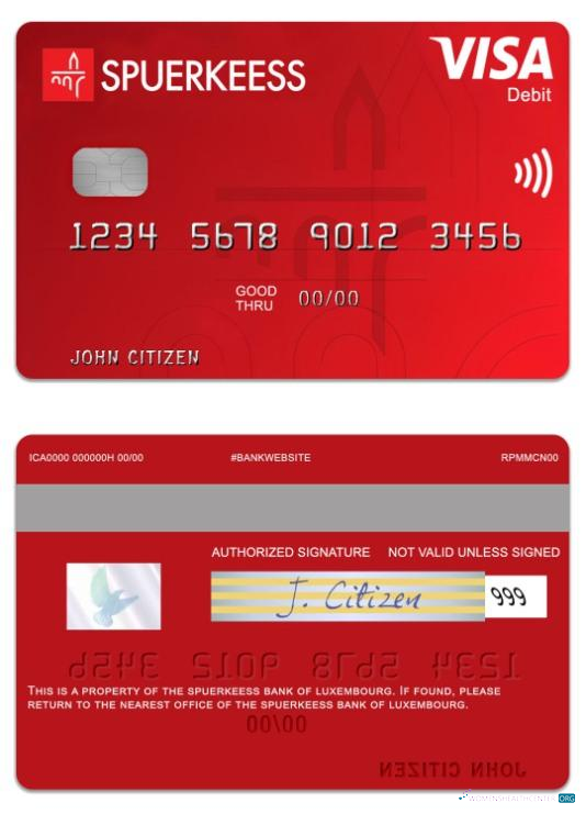 Hochwertige Herunterladen Luxemburg The Spuerkeess Bank Visa Debit Karte Photoshop Vorlage