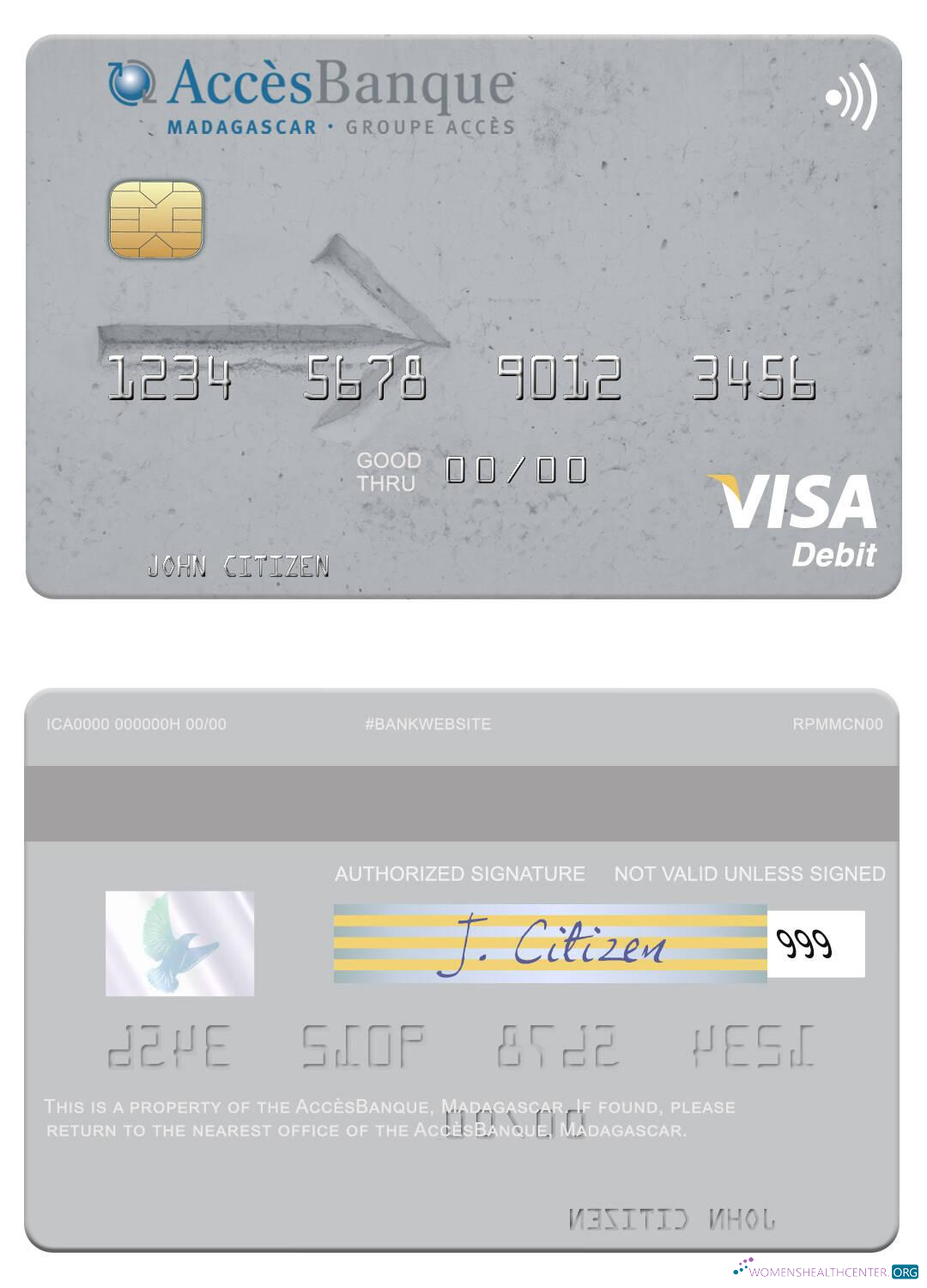 Professionelle Herunterladen Madagaskar AccèsBanque Visa Debit Karte Photoshop Vorlage