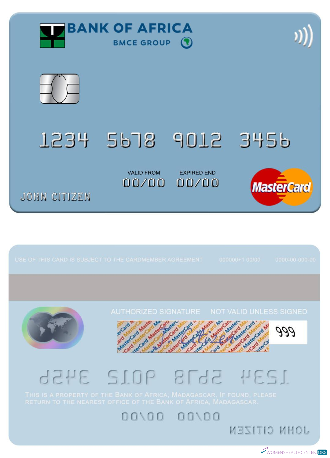 Editierbare Herunterladen Madagaskar Bank von Africa Mastercard Photoshop Vorlage